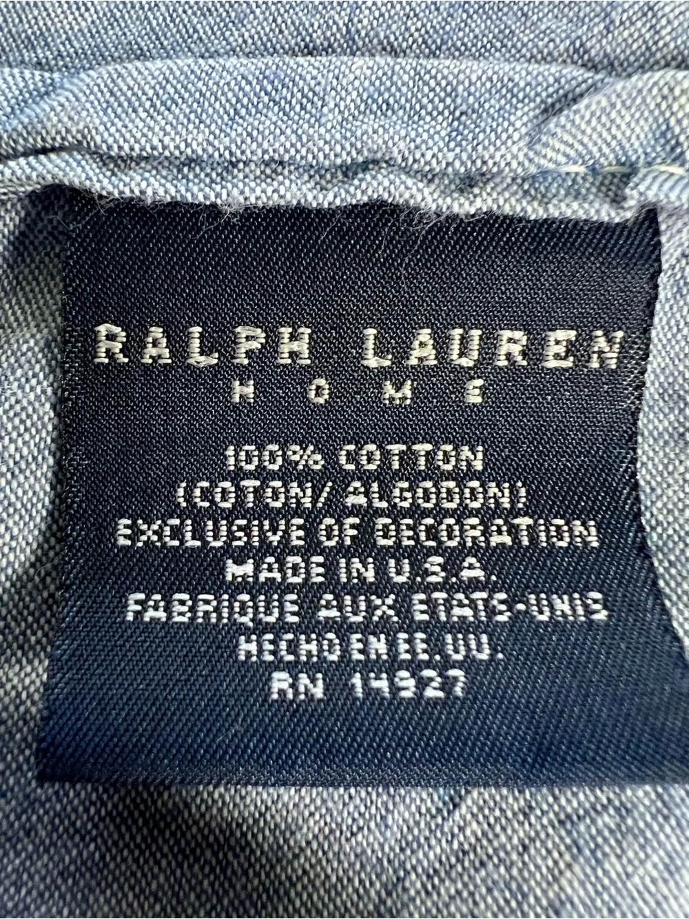Vtg Ralph Lauren USA QUEEN Blue Oxford Chambray Flat Sheet 80 x 102 Farmhouse
